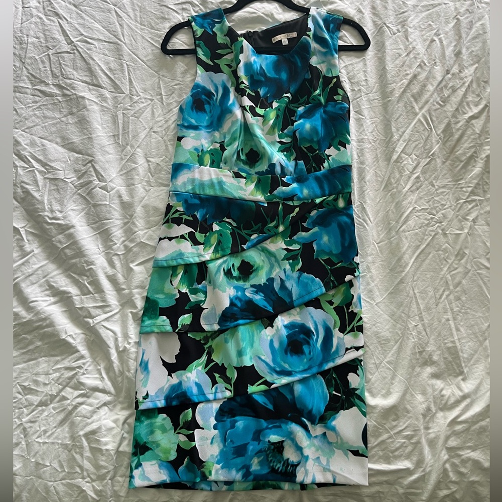 Signature Sabrina Black and Blue Floral Dress